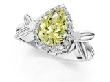 White gold Fancy Yellow Pear  Halo Diamond Floral Band with Four-Prong Setting_56