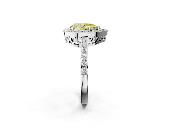 White gold Fancy Yellow Pear  Halo Diamond Pavé Band Ring with Prong Setting