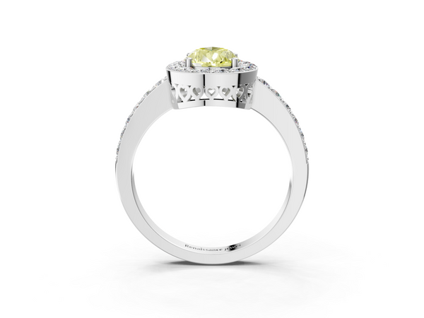 White gold Fancy Yellow Pear  Halo Diamond Pavé Band Ring with Prong Setting