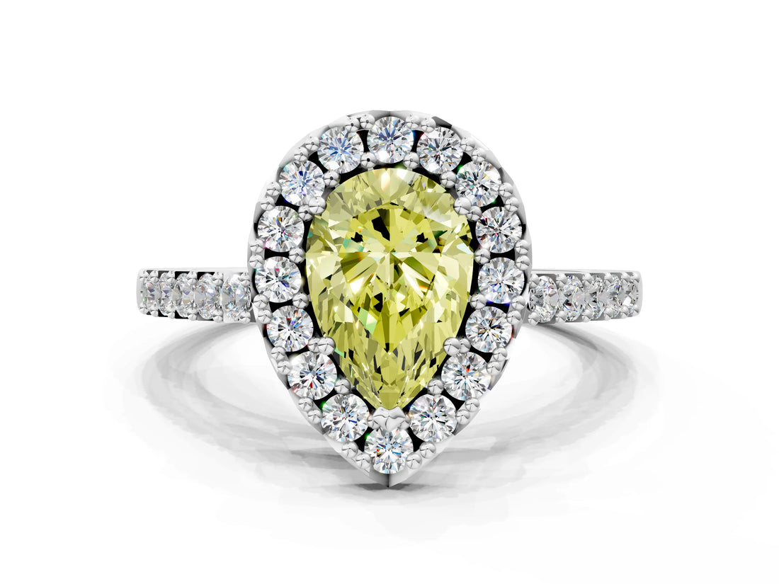 White gold Fancy Yellow Pear  Halo Diamond Pavé Solitaire Ring_51