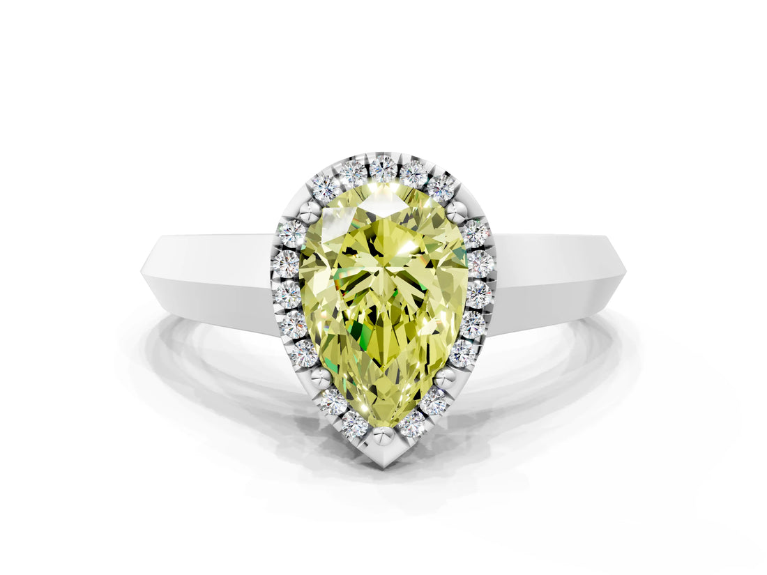 White gold Fancy Yellow Pear  Halo Diamond Ring with Cathedral Band and Four-Prong Setting_50