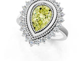White gold Fancy Yellow Pear  Halo Diamond Ring with Milgrain Edge and Round Prong Setting_39
