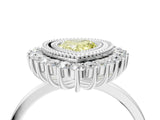 White gold Fancy Yellow Pear  Halo Diamond Ring with Milgrain Edge and Round Prong Setting_42