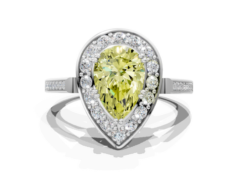 White gold Fancy Yellow Pear  Halo Diamond Ring with Split Shank and Four-Prong Setting_59