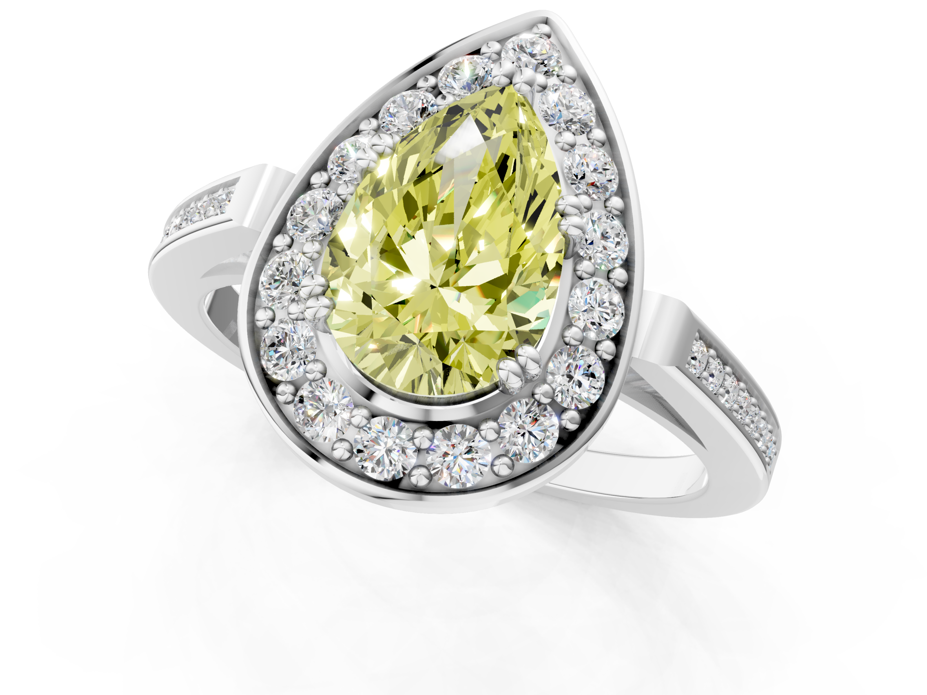 White gold Fancy Yellow Pear  Halo Diamond Ring with Split Shank and Four-Prong Setting_62