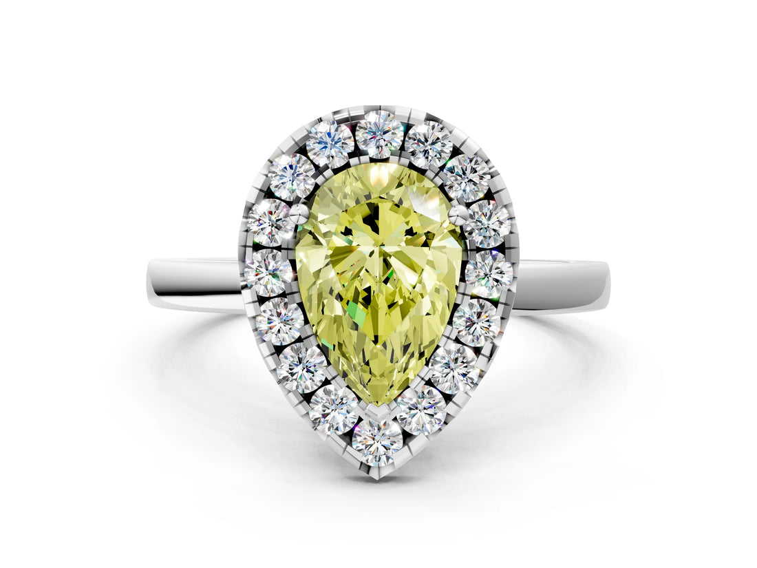 White gold Fancy Yellow Pear  Halo Diamond Solitaire with Pavé Band and Four-Prong Setting_84