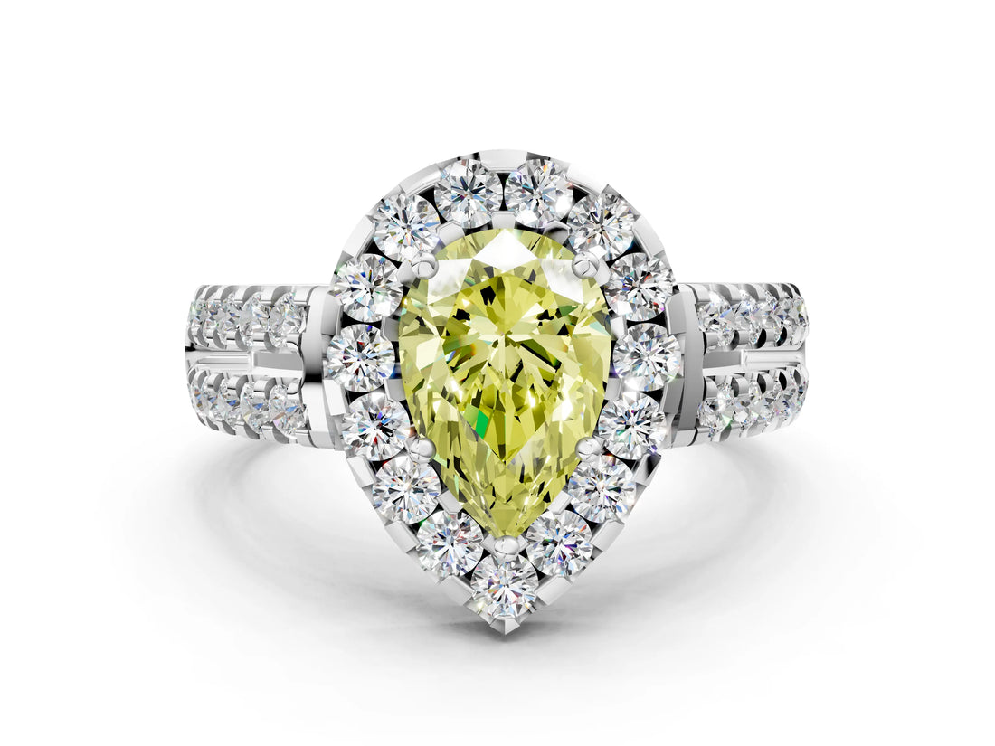 White gold Fancy Yellow Pear  Halo Diamond Split Shank Engagement Ring with Prong Setting_27