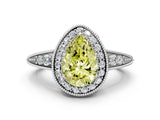 White gold Fancy Yellow Pear  Halo Diamond Split Shank Ring with Milgrain Detail_49