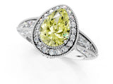 White gold Fancy Yellow Pear  Halo Diamond Split Shank Ring with Milgrain Detail_50