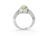 White gold Fancy Yellow Pear  Halo Diamond Split Shank Ring with Milgrain Detail_52