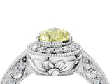 White gold Fancy Yellow Pear  Halo Diamond Split Shank Ring with Milgrain Detail_53