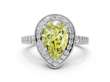 White gold Fancy Yellow Pear  Halo Milgrain Solitaire with Bezel Set Side Stones and Pave Band_32