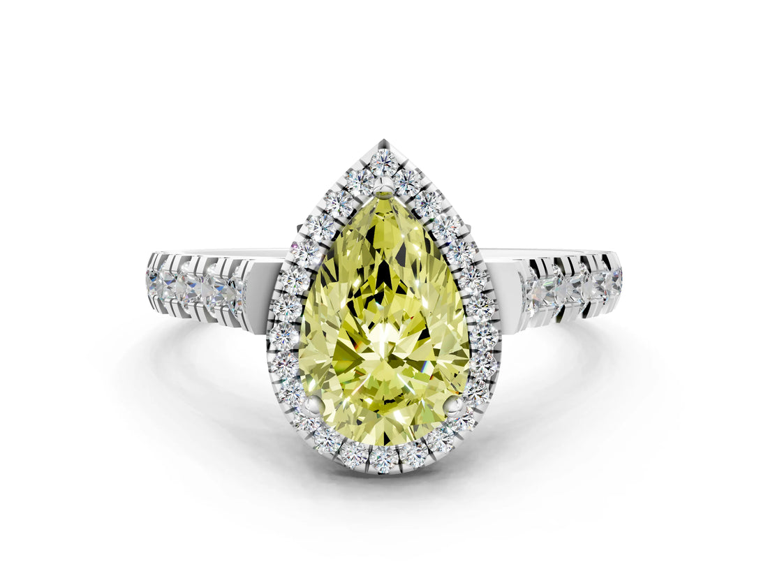 White gold Fancy Yellow Pear  Halo Pavé Diamond Engagement Ring with Four-Prong Setting_26