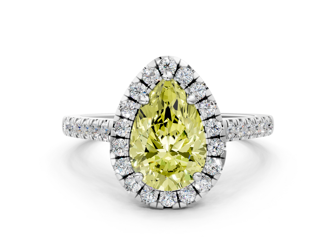 White gold Fancy Yellow Pear  Halo Pavé Diamond Engagement Ring with Four-Prong Setting_3