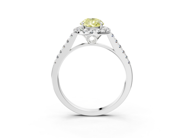 White gold Fancy Yellow Pear  Halo Pavé Diamond Engagement Ring with Four-Prong Setting