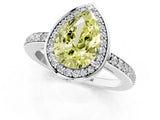 White gold Fancy Yellow Pear  Halo Pave Band Solitaire Ring with Prong Setting_67