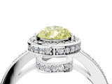 White gold Fancy Yellow Pear  Halo Pave Band Solitaire Ring with Prong Setting_70