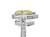 White gold Fancy Yellow Pear  Halo Pave Band Solitaire Ring with Prong Setting_71