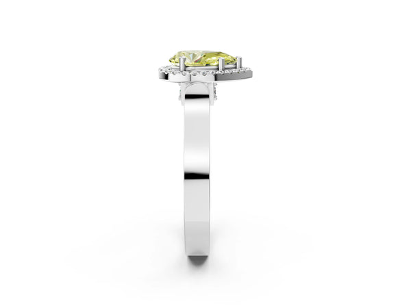 White gold Fancy Yellow Pear  Halo Pave Split Shank Prong Setting Ring