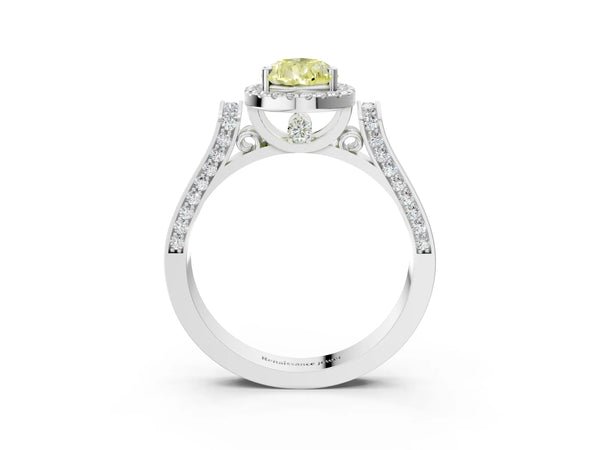 White gold Fancy Yellow Pear  Halo Pave Split Shank Prong Setting Ring
