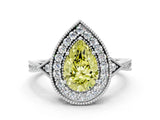 White gold Fancy Yellow Pear  Halo Round Diamond Milgrain Pave Engagement Ring_3