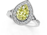 White gold Fancy Yellow Pear  Halo Round Diamond Milgrain Pave Engagement Ring_4