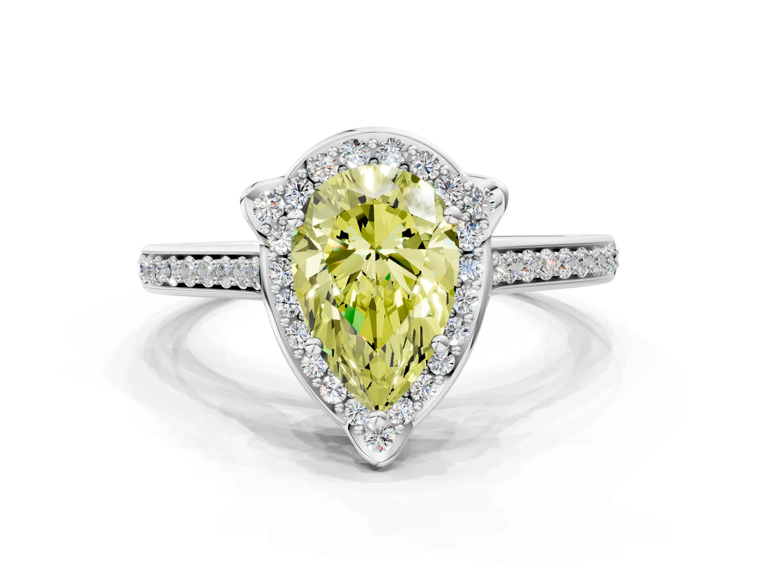 White gold Fancy Yellow Pear  Halo Round Diamond Pave Band with Four-Prong Setting_50