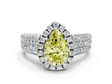 White gold Fancy Yellow Pear  Halo Round Diamond Pave Band with Prong Setting 1