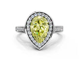 White gold Fancy Yellow Pear  Halo Solitaire Diamond Ring with Pave Band and Bezel Setting_49