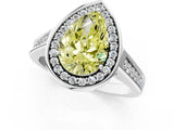 White gold Fancy Yellow Pear  Halo Solitaire Diamond Ring with Pave Band and Bezel Setting_49