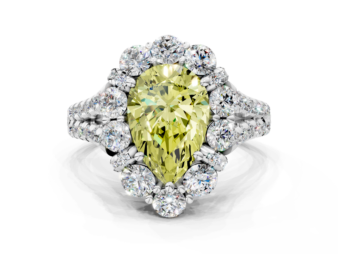 White gold Fancy Yellow Pear  Halo Split Shank Diamond Engagement Ring with Pave Band and Four-Prong Setting_54