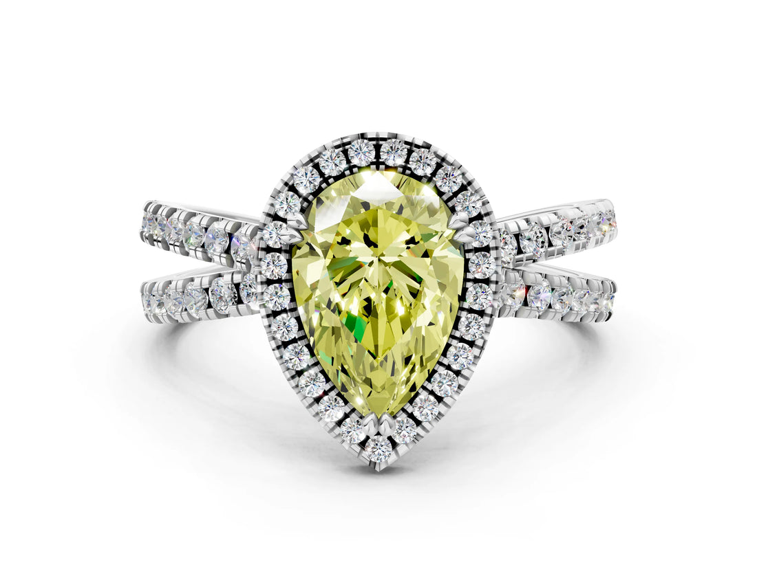White gold Fancy Yellow Pear  Halo Split Shank Diamond Ring with Pavé Setting_38