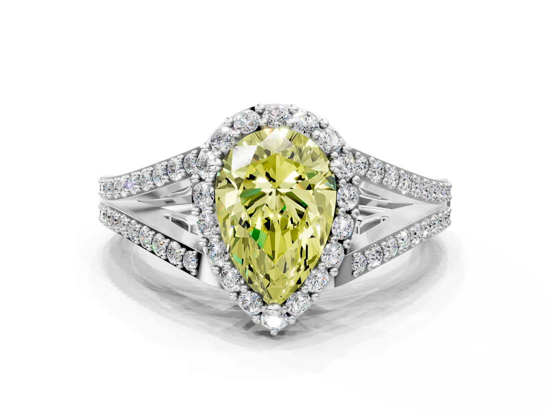 White gold Fancy Yellow Pear  Halo Split Shank Diamond Ring with Prong Setting_20