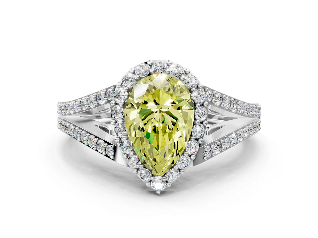 White gold Fancy Yellow Pear  Halo Split Shank Pave Diamond Ring with Four-Prong Setting_49