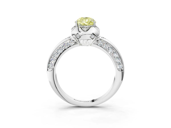 White gold Fancy Yellow Pear  Halo Split Shank Pave Diamond Ring with Petal Prong Setting