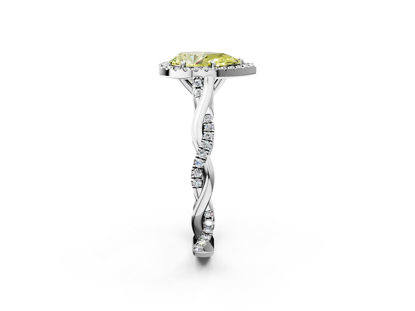 White gold Fancy Yellow Pear  Halo Twist Band Solitaire Ring