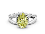 White gold Fancy Yellow Pear  Halo Twisted Band Four-Prong Ring_32