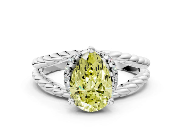 Platinum Pear-Shaped Engagement Ring Setting for Fancy Yellow Center with Rope Split Shank