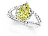 White gold Fancy Yellow Pear  Halo Twisted Band Four-Prong Ring_33