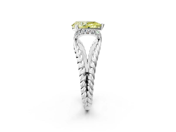 Platinum Pear-Shaped Engagement Ring Setting for Fancy Yellow Center with Rope Split Shank