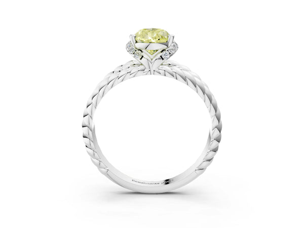 Platinum Pear-Shaped Engagement Ring Setting for Fancy Yellow Center with Rope Split Shank