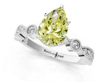 White gold Fancy Yellow Pear  Milgrain Bezel Diamond Engagement Ring with Solitaire Prong Setting_176