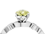 White gold Fancy Yellow Pear  Milgrain Bezel Diamond Engagement Ring with Solitaire Prong Setting_183