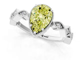 White gold Fancy Yellow Pear  Milgrain Marquise Diamond Twist Band Ring_63