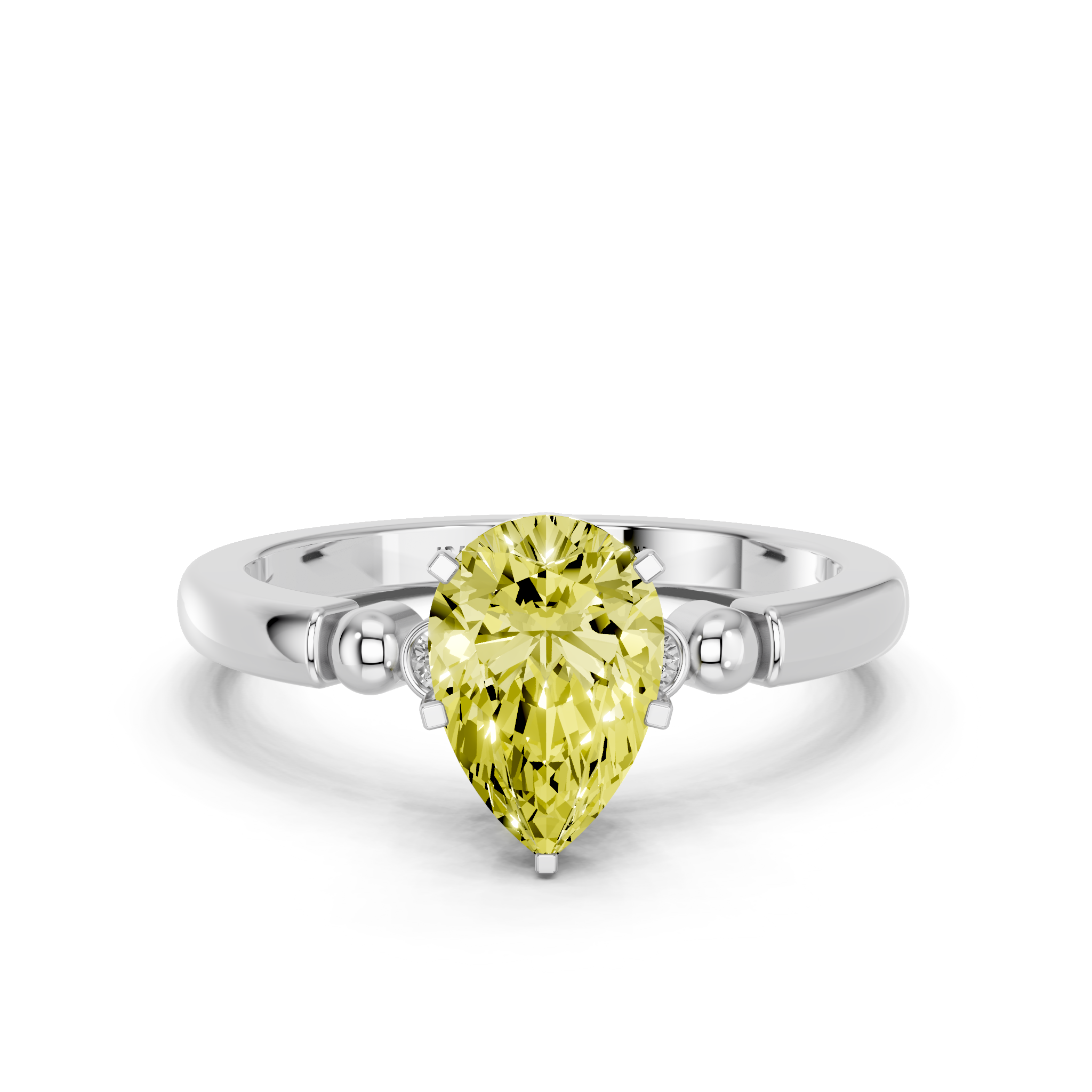 White gold Fancy Yellow Pear  Solitaire Beaded Band with Four-Prong Setting_3