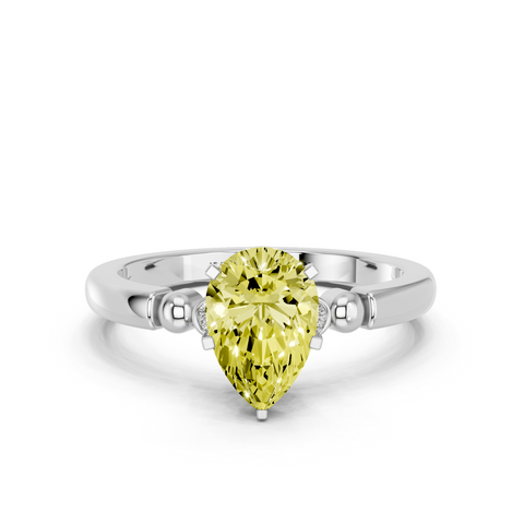 White gold Fancy Yellow Pear  Solitaire Beaded Band with Four-Prong Setting_3