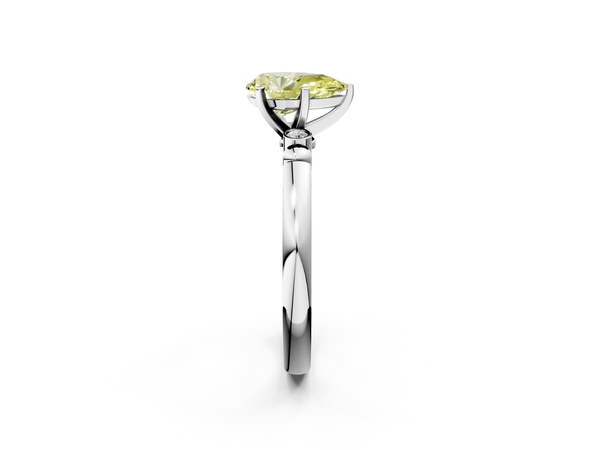 Platinum Fancy Yellow Pear  Solitaire Beaded Band with Four-Prong Setting
