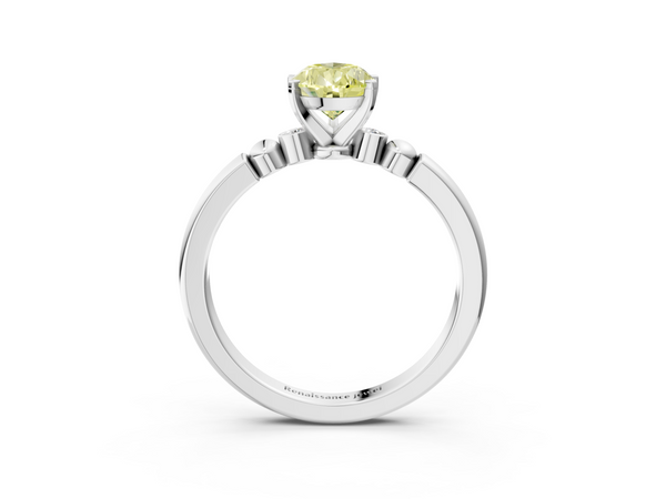Platinum Fancy Yellow Pear  Solitaire Beaded Band with Four-Prong Setting