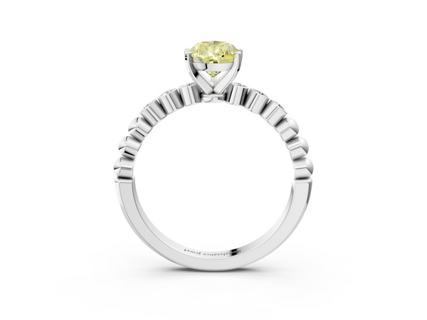 White gold Fancy Yellow Pear  Solitaire Bezel Accent Diamond Engagement Ring with Beaded Band and Four-Prong Setting