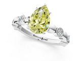 White gold Fancy Yellow Pear  Solitaire Bezel-Set Diamond Ring with Beaded Band and Four-Prong Setting_33